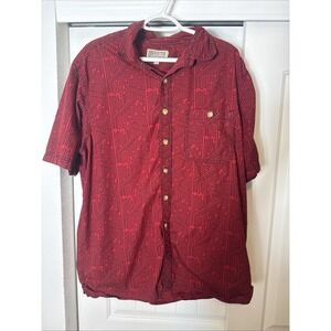 Duluth Trading Button‎ Down Shirt Men L Tall Red Geometric Western Outdoor